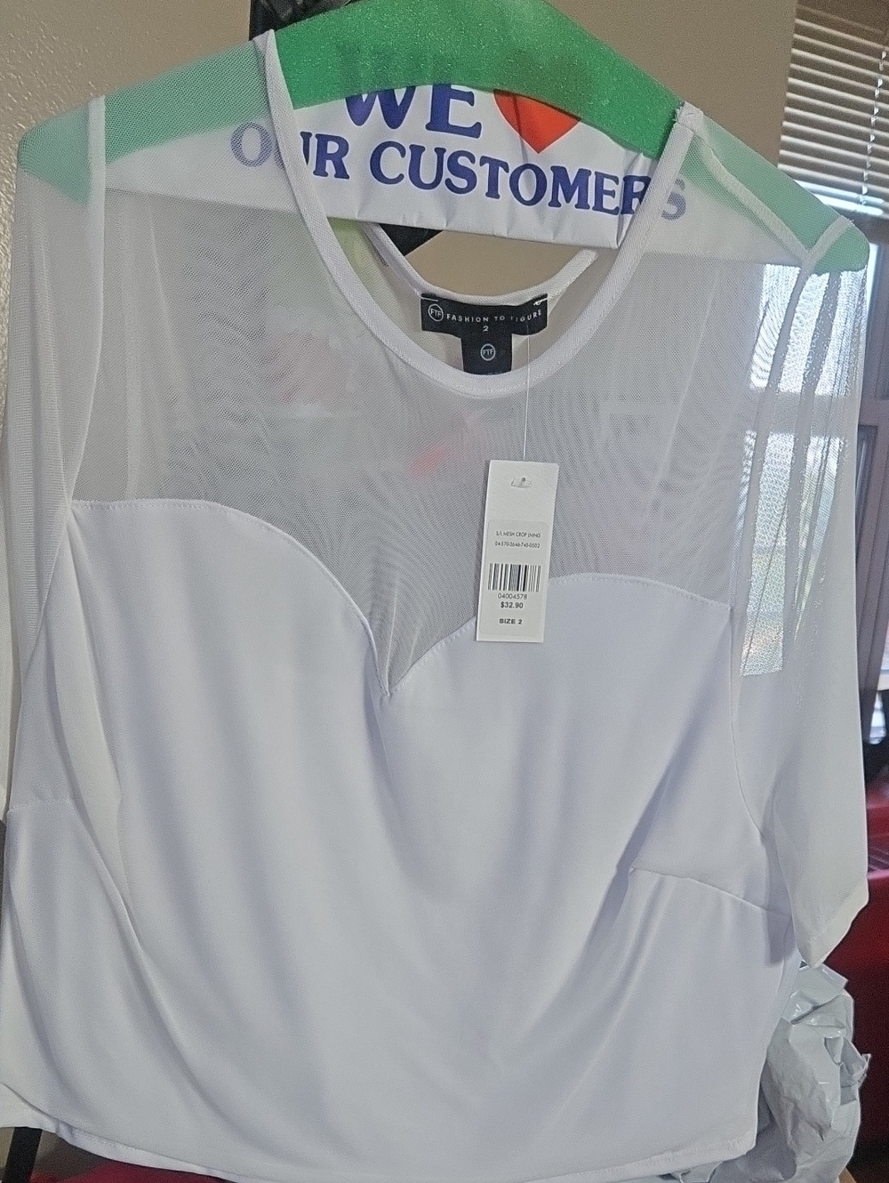 Fashion to Figure White Sheer Mesh Yoke Long-Sleeve Top